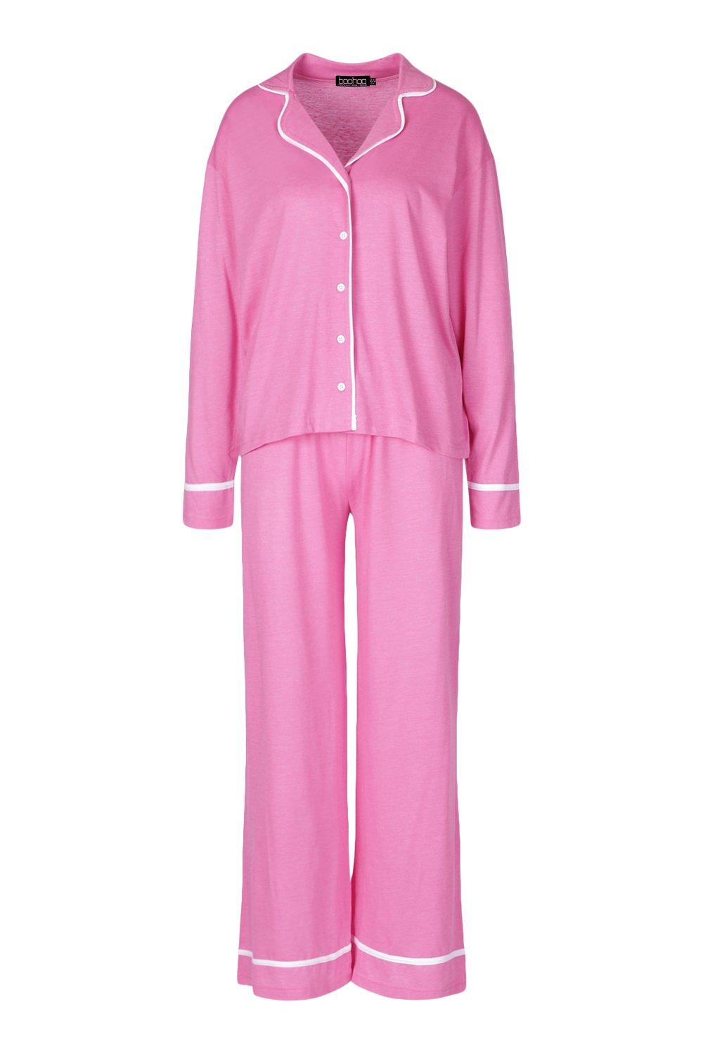 Jersey Button Through PJ Trouser Set boohoo